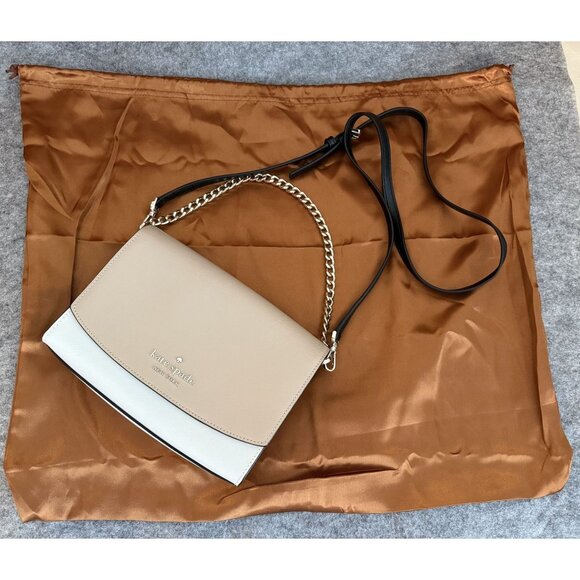 Kate Spade Carson Saffiano Leather Convertible Crossbody Warm Beige Black NWOT - Picture 1 of 16